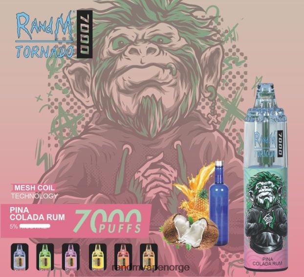 pina colada rom RandM Tornado 7000 luftstrømkontroll vape enhet 1 stk 4L8N2H175 - RandM shop reviews